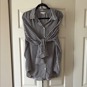 Black and White Gingham Button-Up Shirt Dress